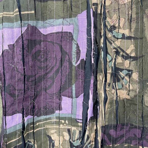 NWT Tantrums Green & Purple Rose Pleated Wood Buttoned 3/4 Sleeve Blouse Size 1X - Picture 11 of 14